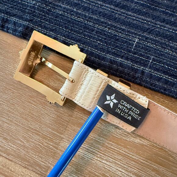 Brighton Vintage 1996 Cream Leather Belt Gold Hardware Country Small Medium 34" - Picture 8 of 9